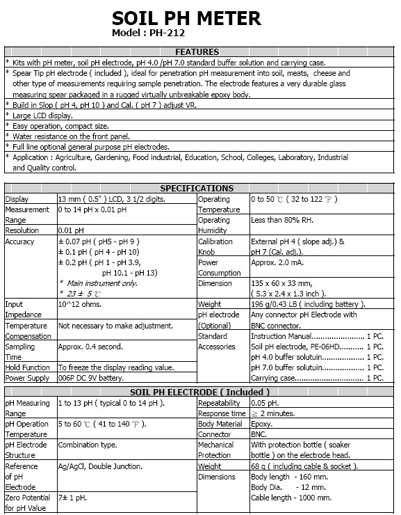 PH-212 / All Inclusive Soil pH Meter Kit